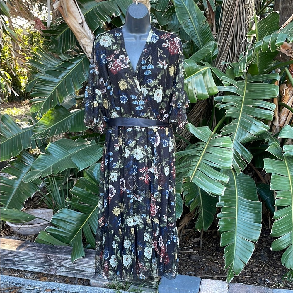 Lane Bryant floral sheer ruffle  mesh dress